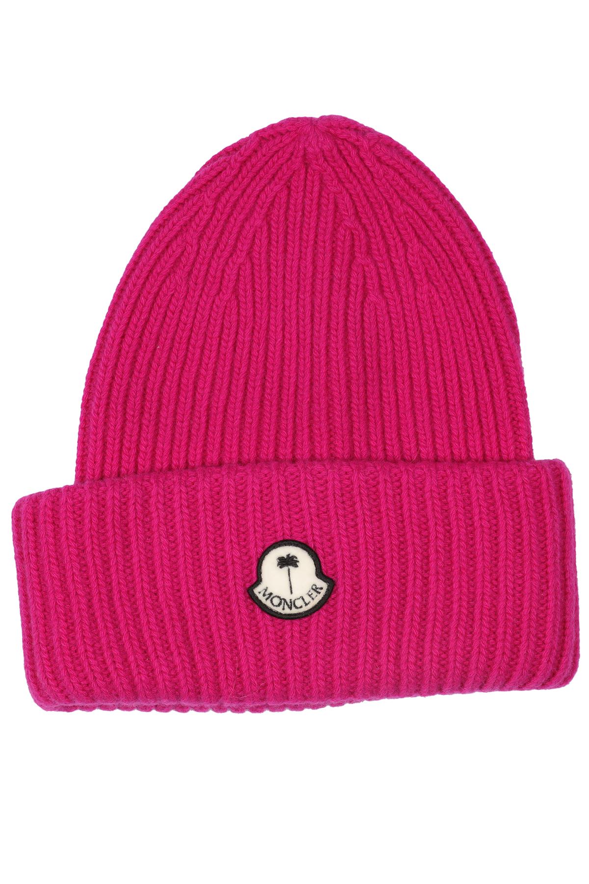 MONCLER + PALM ANGELS PINK WOOL BEANIE ONE SIZE