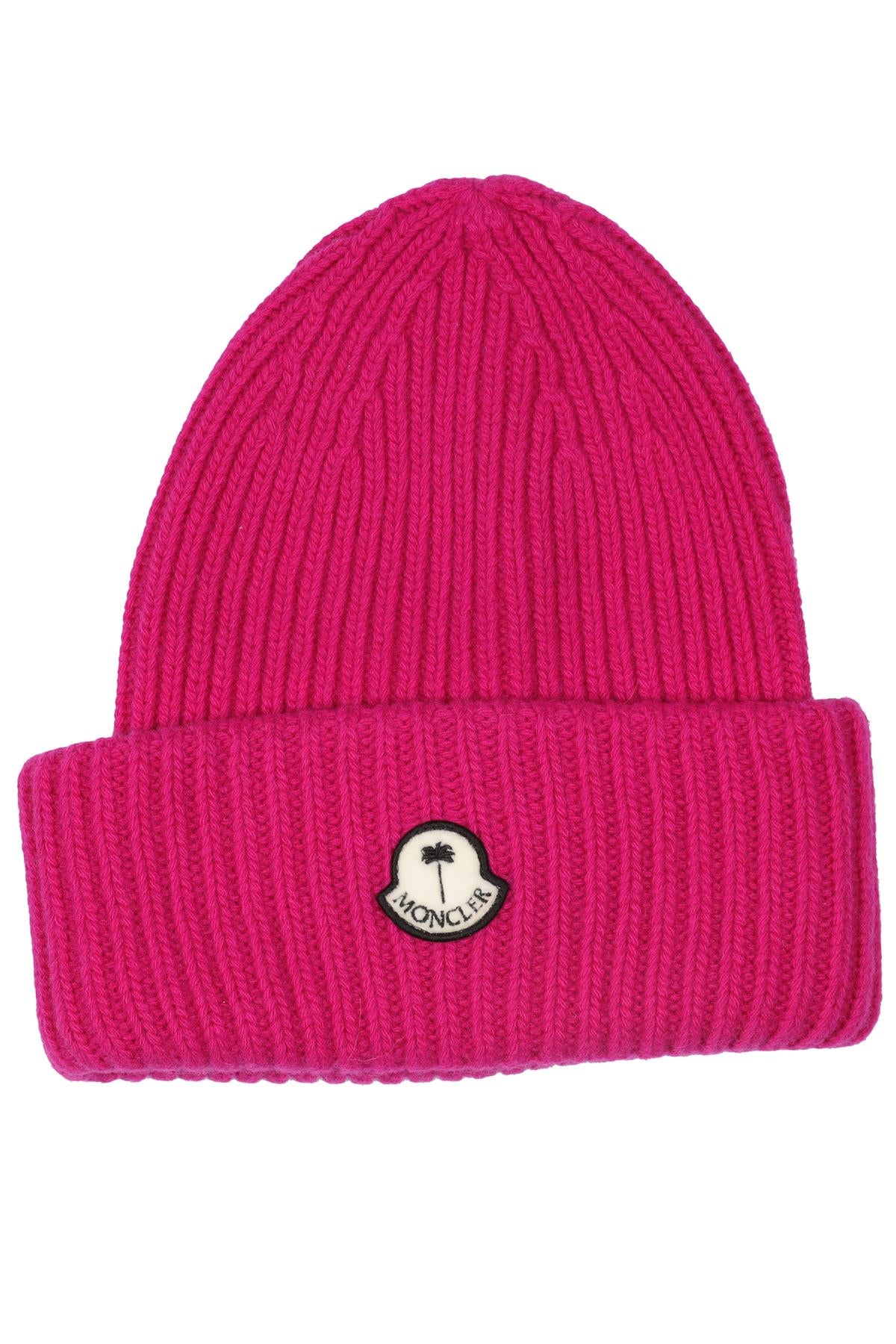 MONCLER + PALM ANGELS PINK WOOL BEANIE ONE SIZE