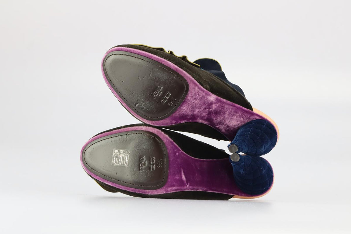FENDI VELVET AND SUEDE MULES EU 39.5 UK 6.5 US 9.5