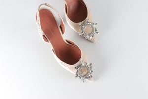 AMINA MUADDI BEIGE VELVET SLINGBACK PUMPS EU 38 UK 5 US 8