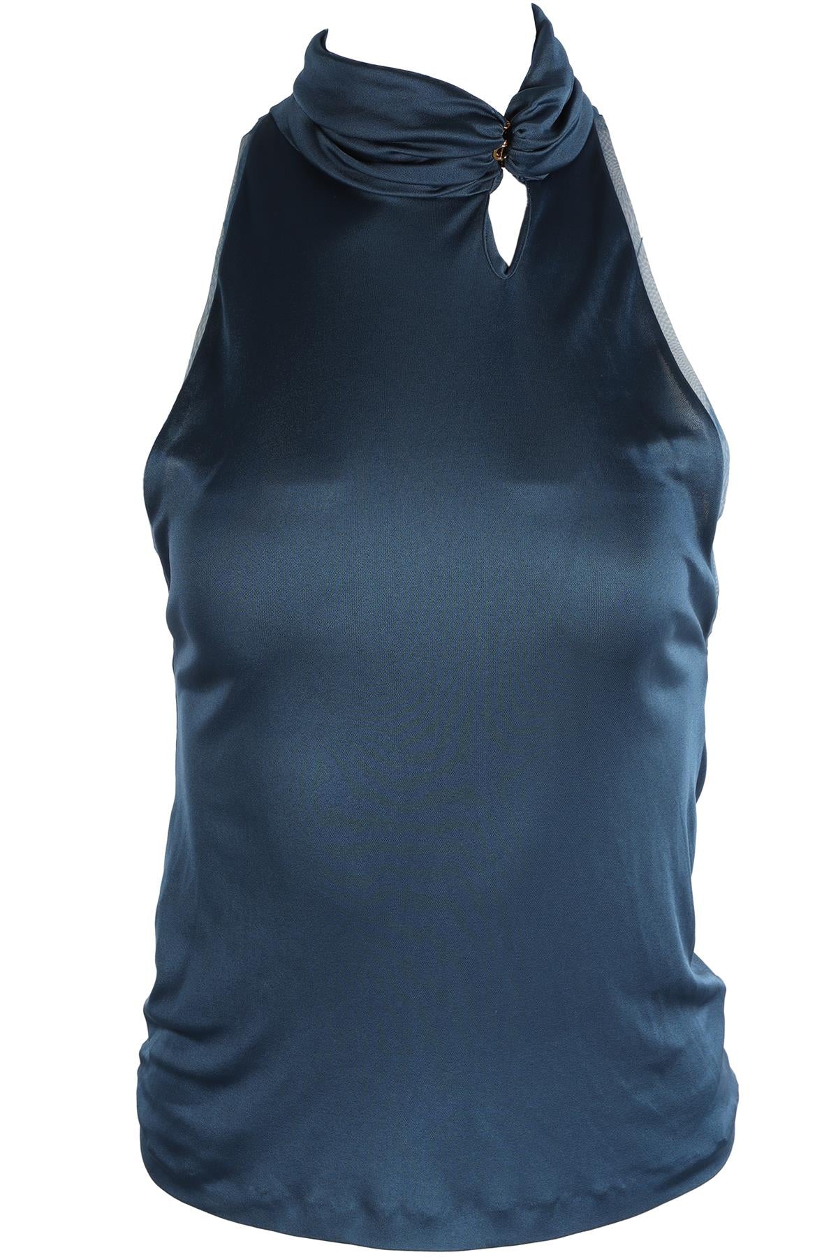 YVES SAINT LAURENT RIVE GAUCHE BLUE JERSEY TOP SMALL