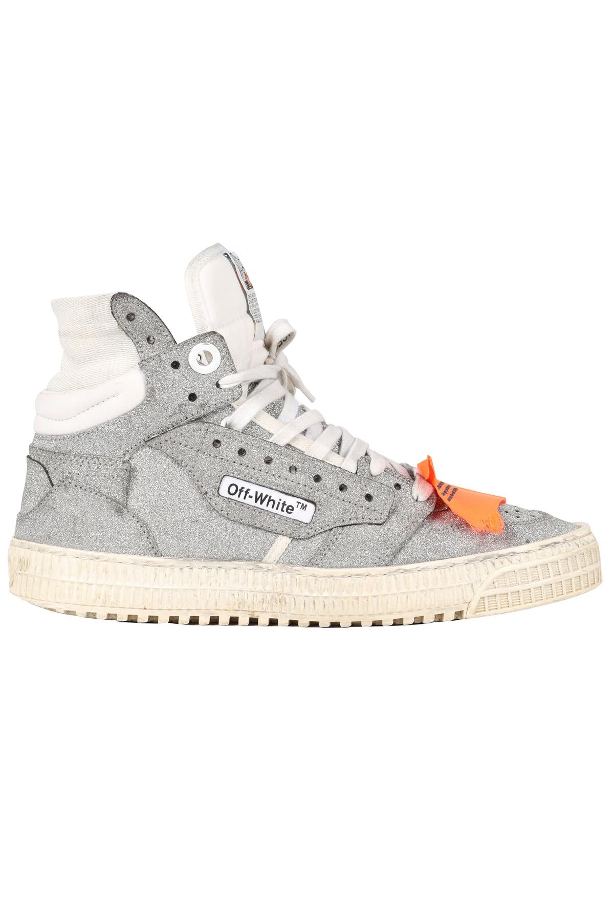 OFF-WHITE SILVER OFF-COURT GLITTER SNEAKERS EU 37 UK 4 US 7