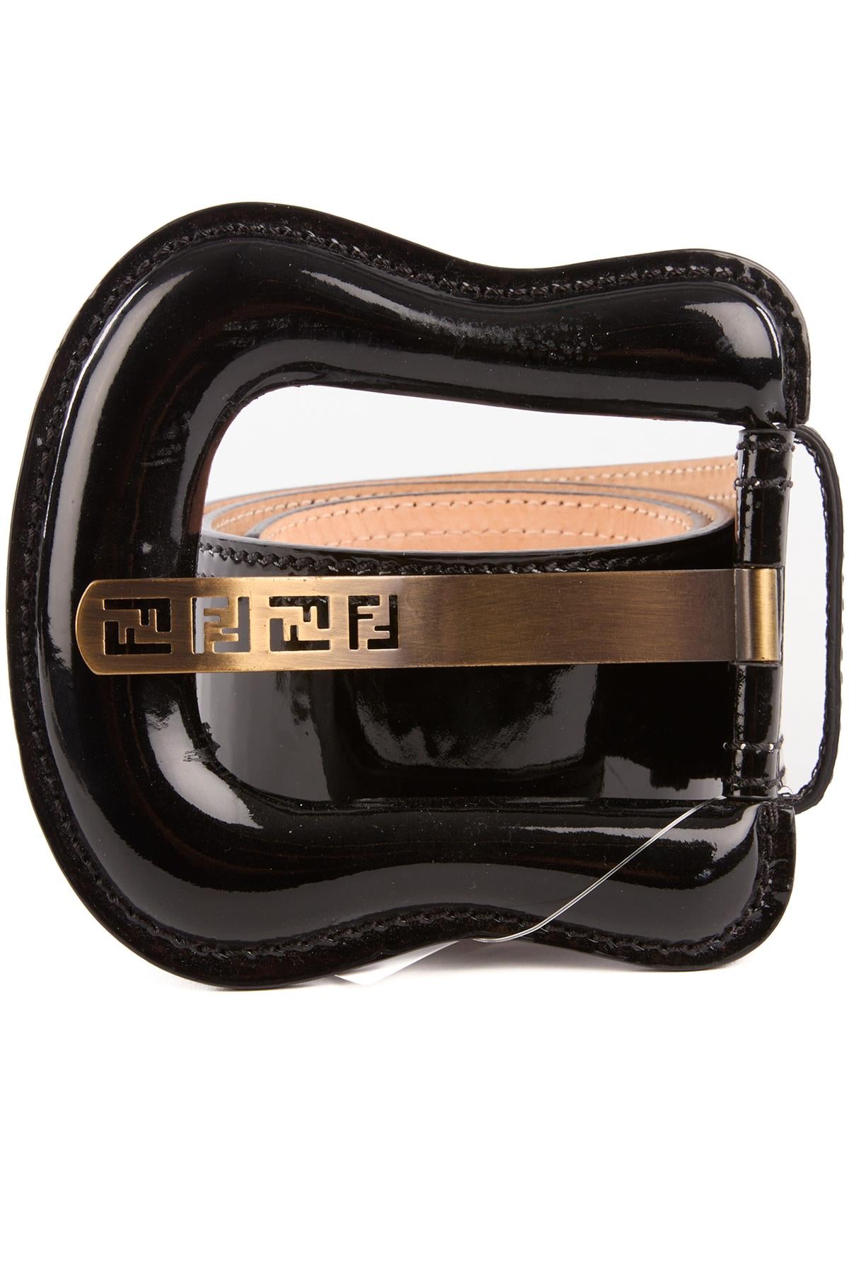 FENDI BLACK PATENT LEATHER WAIST BELT 75CM