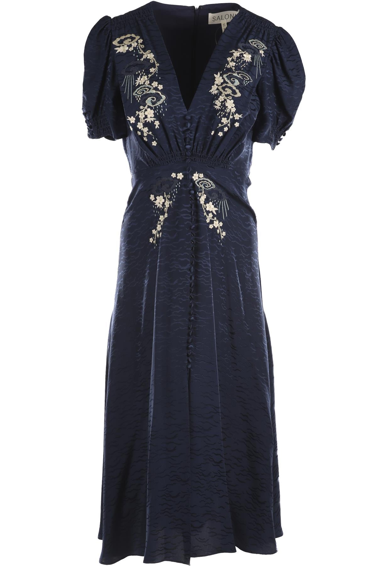 SALONI NAVY SILK MIDI DRESS UK 8