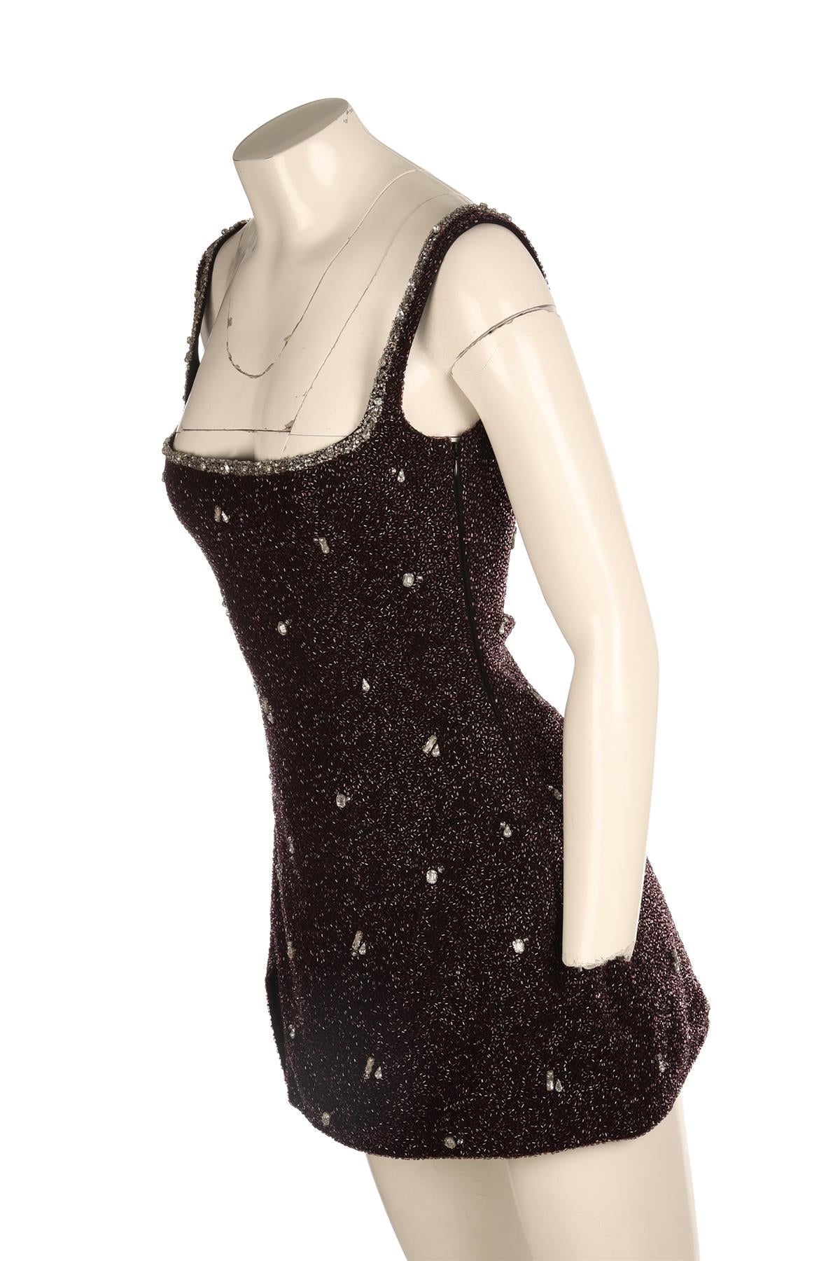 CLIO PEPPIATT BURGUNDY BEADED MINI DRESS SMALL