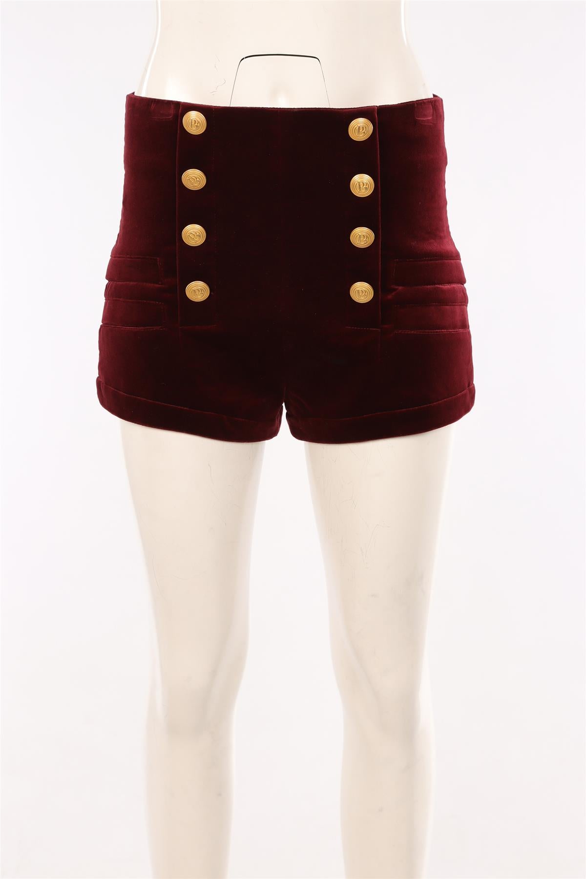 PIERRE BALMAIN BURGUNDY VELVET SHORTS FR 40 UK 12