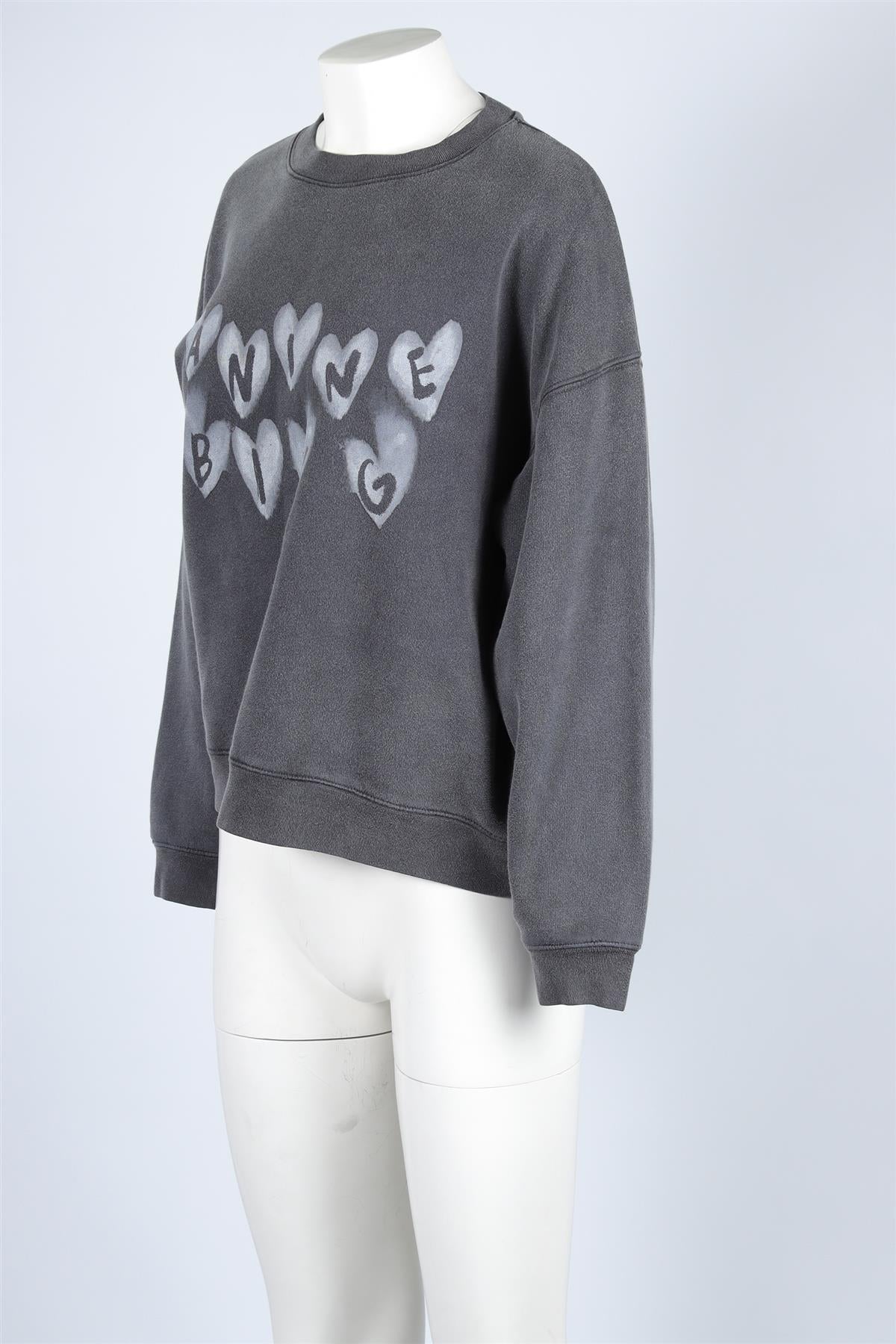 ANINE BING GREY COTTON HEART LOGO SWEATSHIRT MEDIUM