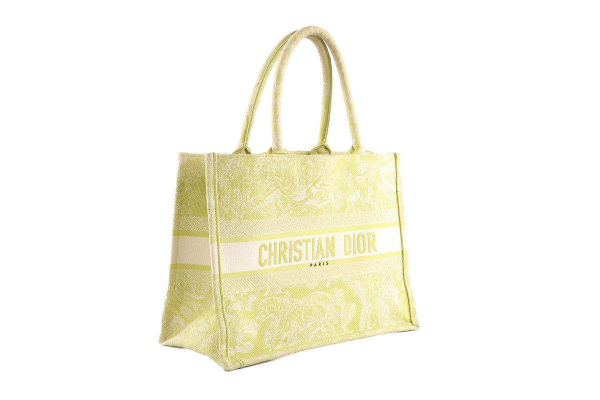 CHRISTIAN DIOR GREEN BOOK MEDIUM TOILE DE JOUY CANVAS TOTE BAG