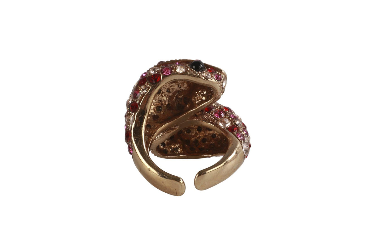 ROBERTO CAVALLI PINK CRYSTAL AND GOLD TONE RING
