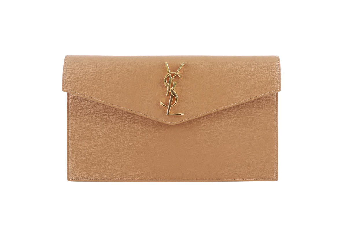 SAINT LAURENT TAN UPTOWN LEATHER CLUTCH