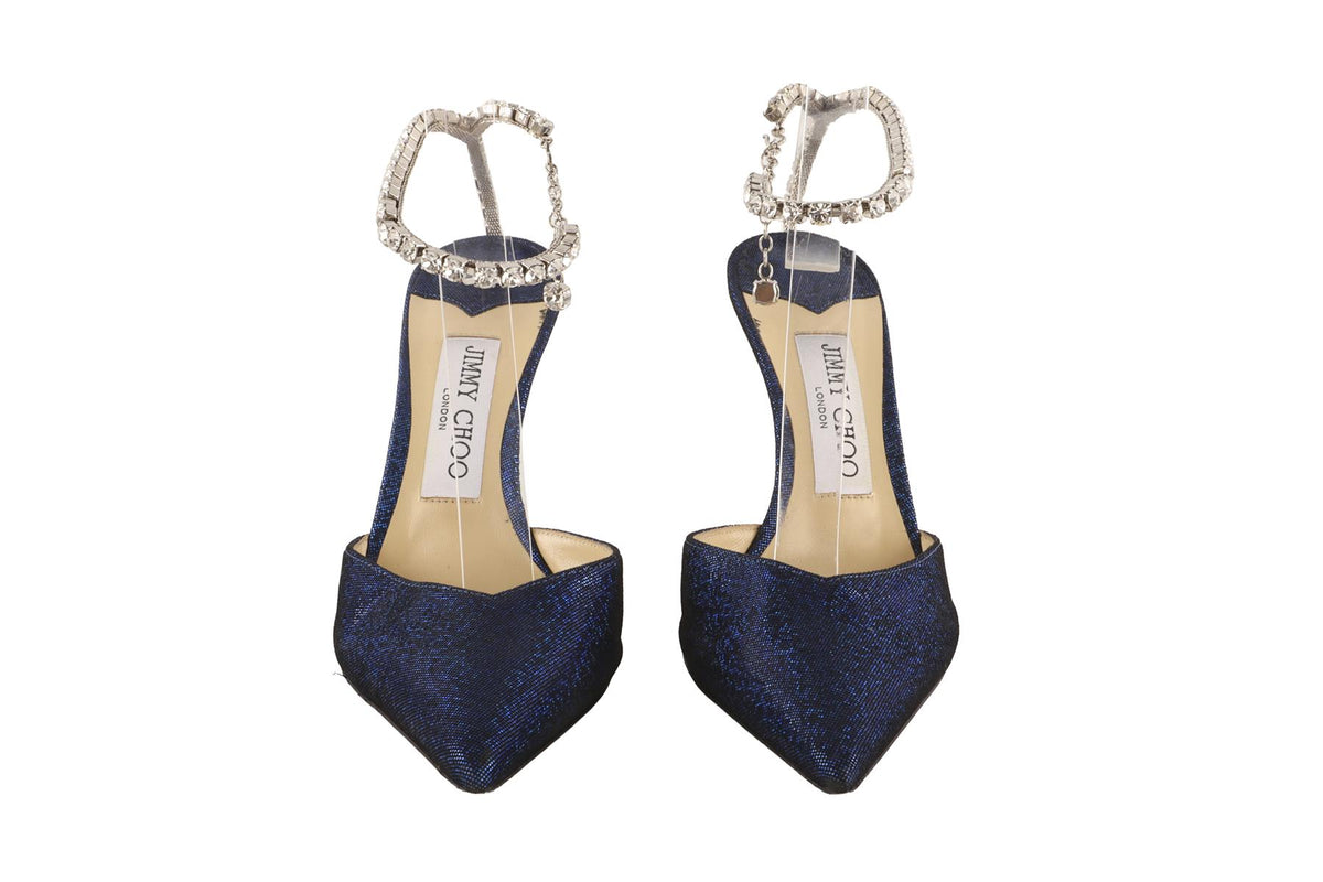 JIMMY CHOO BLUE CRYSTAL AND FABRIC PUMPS EU 36.5 UK 3.5 US 6.5