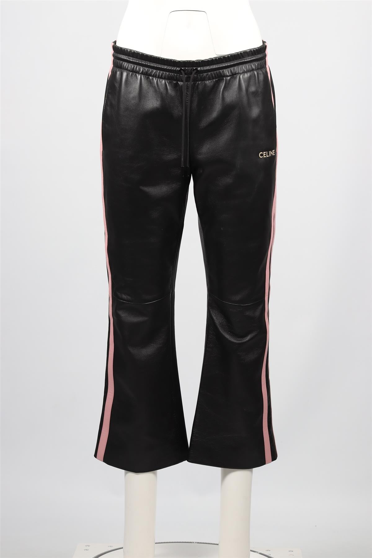CELINE BLACK LEATHER STRAIGHT LEG PANTS FR 40 UK 12