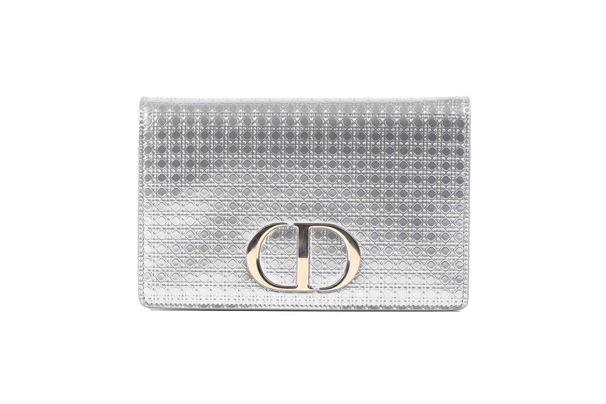 CHRISTIAN DIOR SILVER 30 MONTAIGNE 2 IN 1 MICRO CANNAGE LEATHER BAG