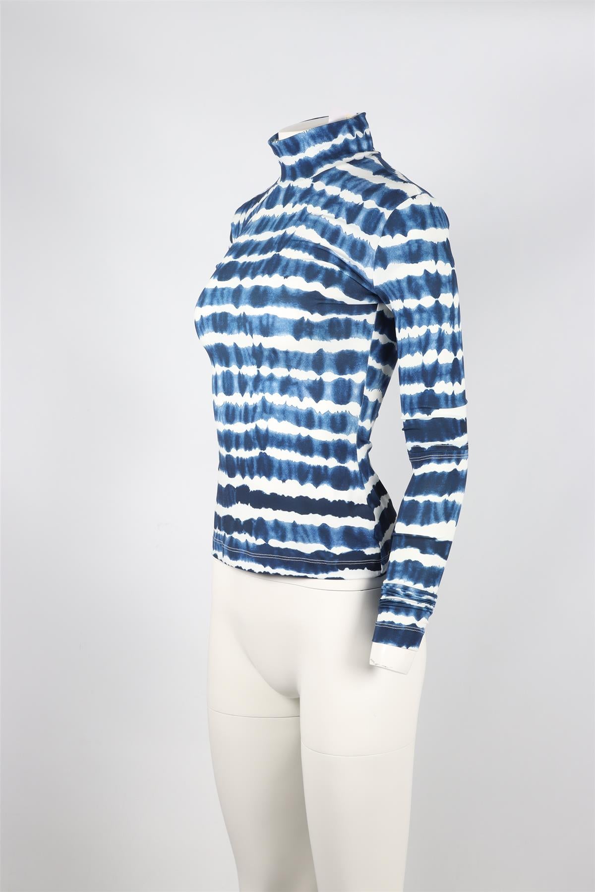 PREEN BY THORNTON BREGAZZI BLUE AND WHITE TIE DYED JERSEY TOP SMALL