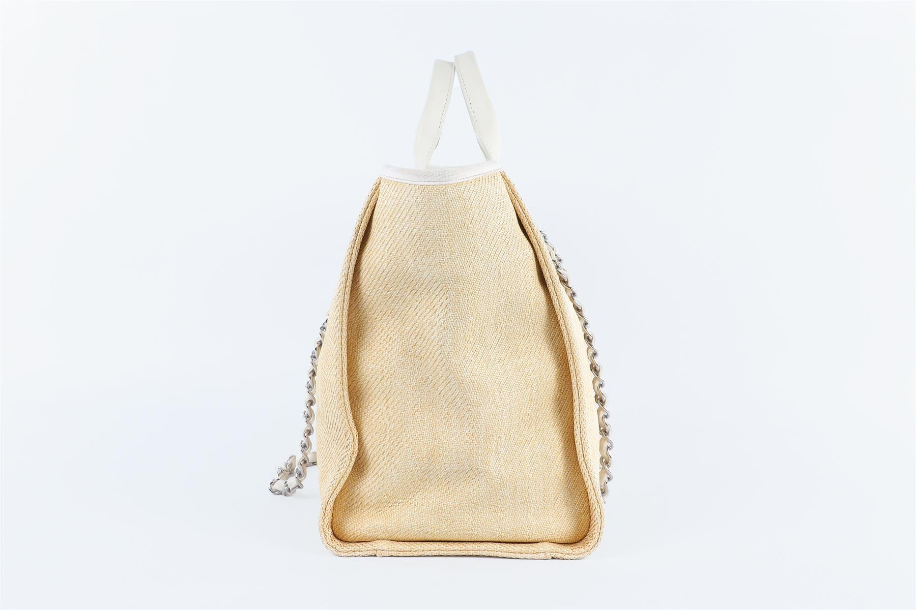 CHANEL YELLOW 2014 DEAUVILLE MEDIUM RAFFIA TOTE BAG