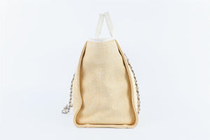 CHANEL YELLOW 2014 DEAUVILLE MEDIUM RAFFIA TOTE BAG