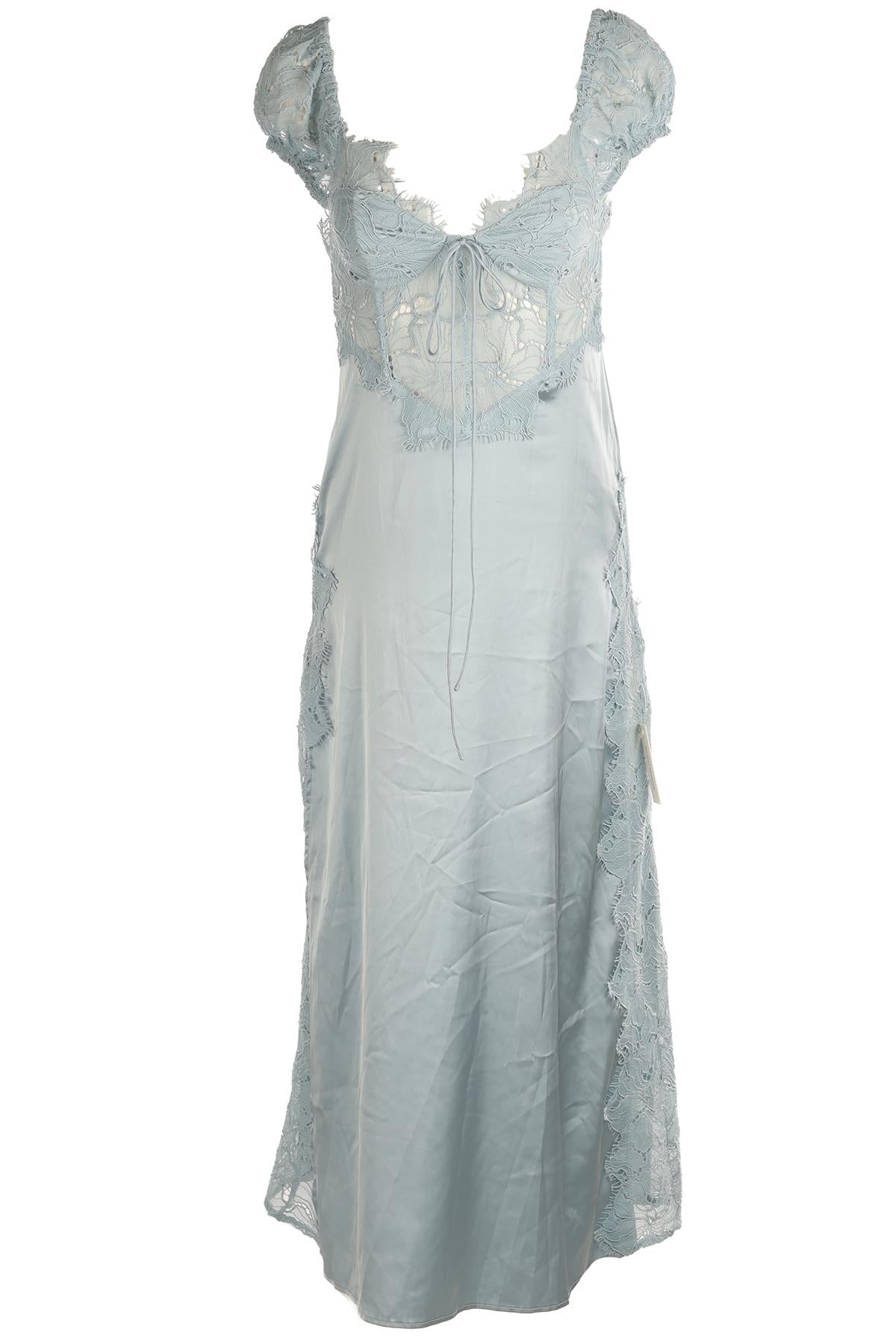 FOR LOVE & LEMONS BLUE SATIN MAXI DRESS XSMALL