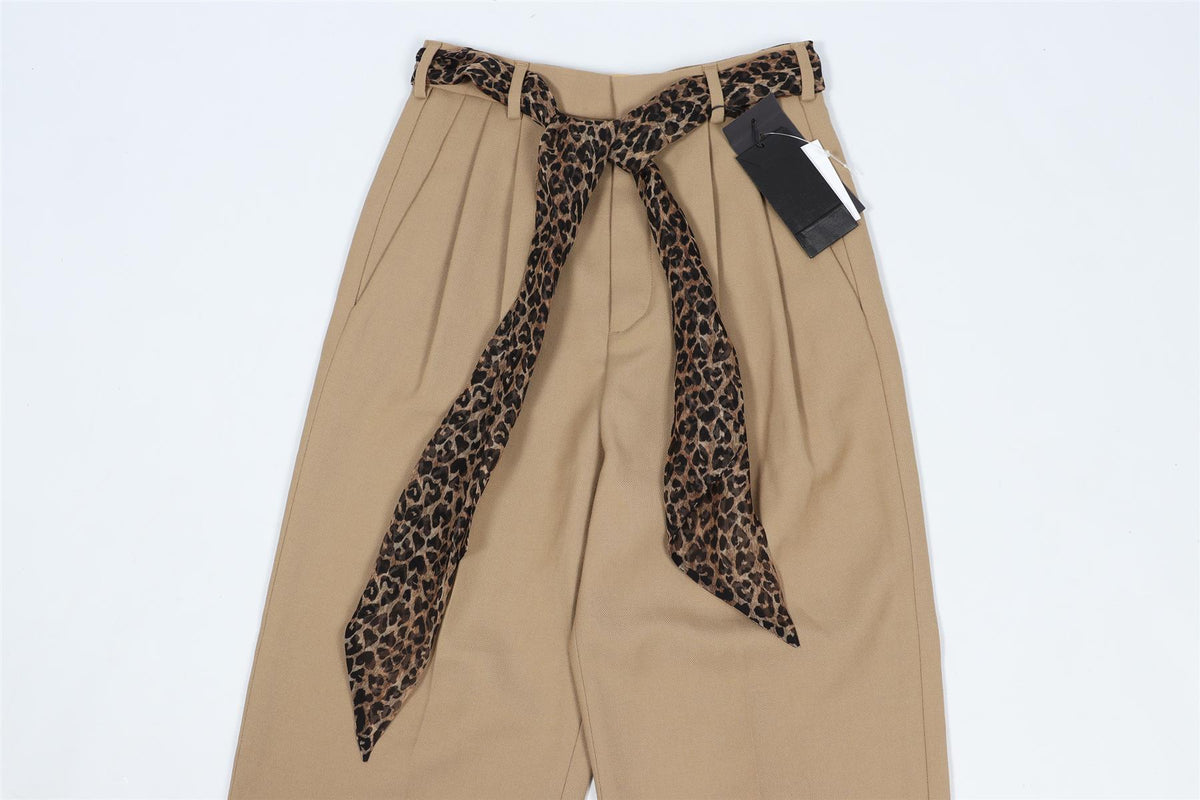 SAINT LAURENT BEIGE COTTON AND WOOL BLEND STRAIGHT LEG PANTS FR 34 UK 6