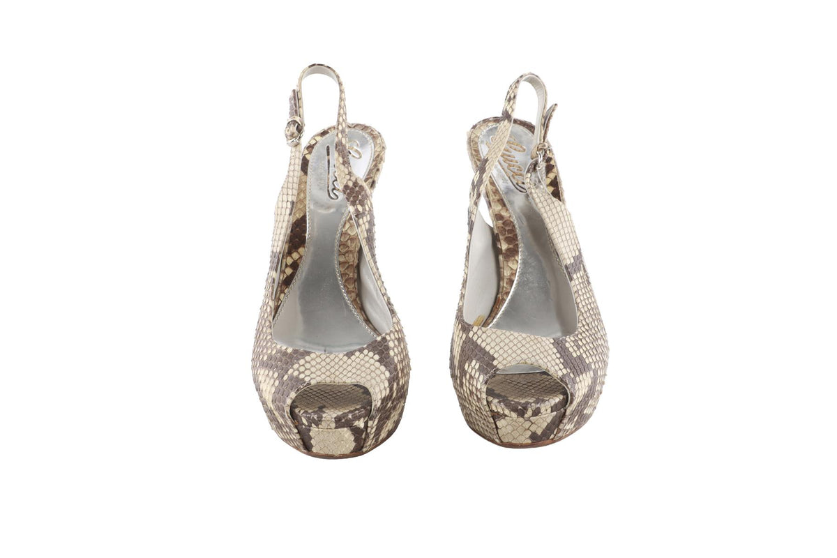 GUCCI BEIGE SNAKESKIN PLATFORM SLINGBACK SANDALS EU 38 UK 5 US 8