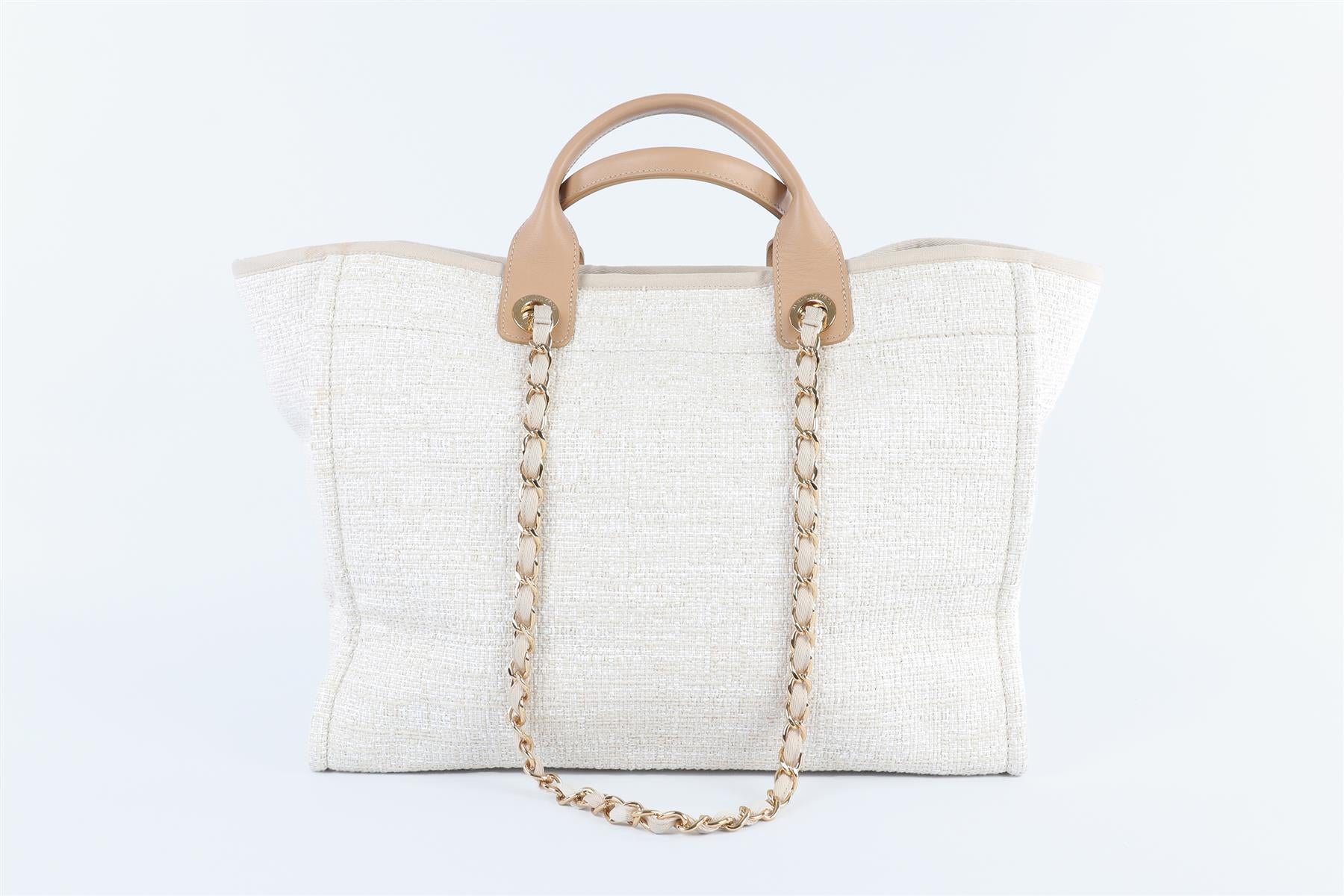 CHANEL BEIGE 2018 DEAUVILLE MEDIUM FABRIC TOTE BAG