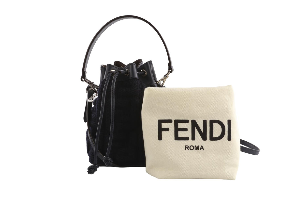 FENDI NAVY MON TRESOR MINI FABRIC BUCKET BAG