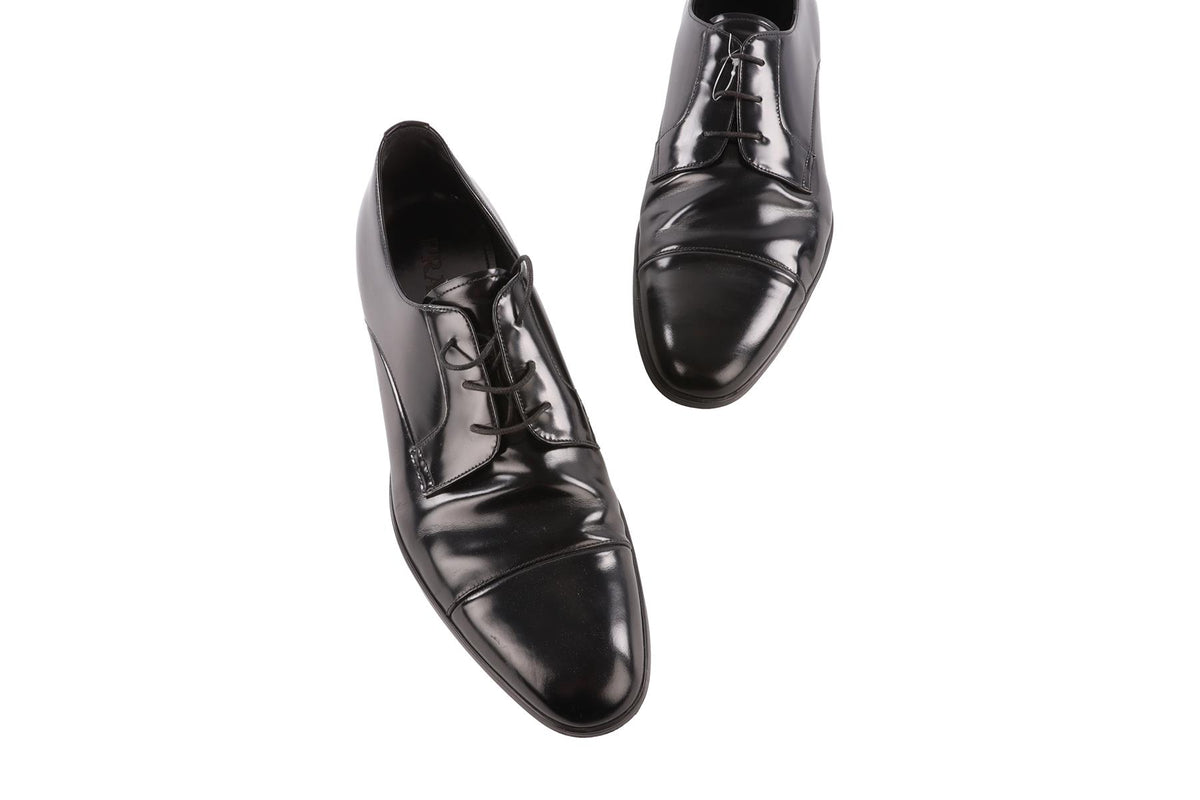 PRADA BLACK MEN'S PATENT LEATHER OXFORD SHOES EU 46 UK 12 US 13