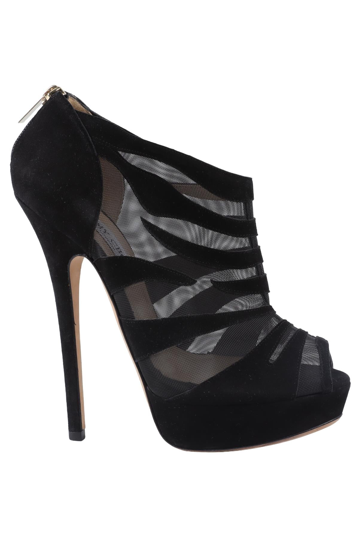 JIMMY CHOO BLACK MESH AND SUEDE ANKLE BOOTS EU 38 UK 5 US 8