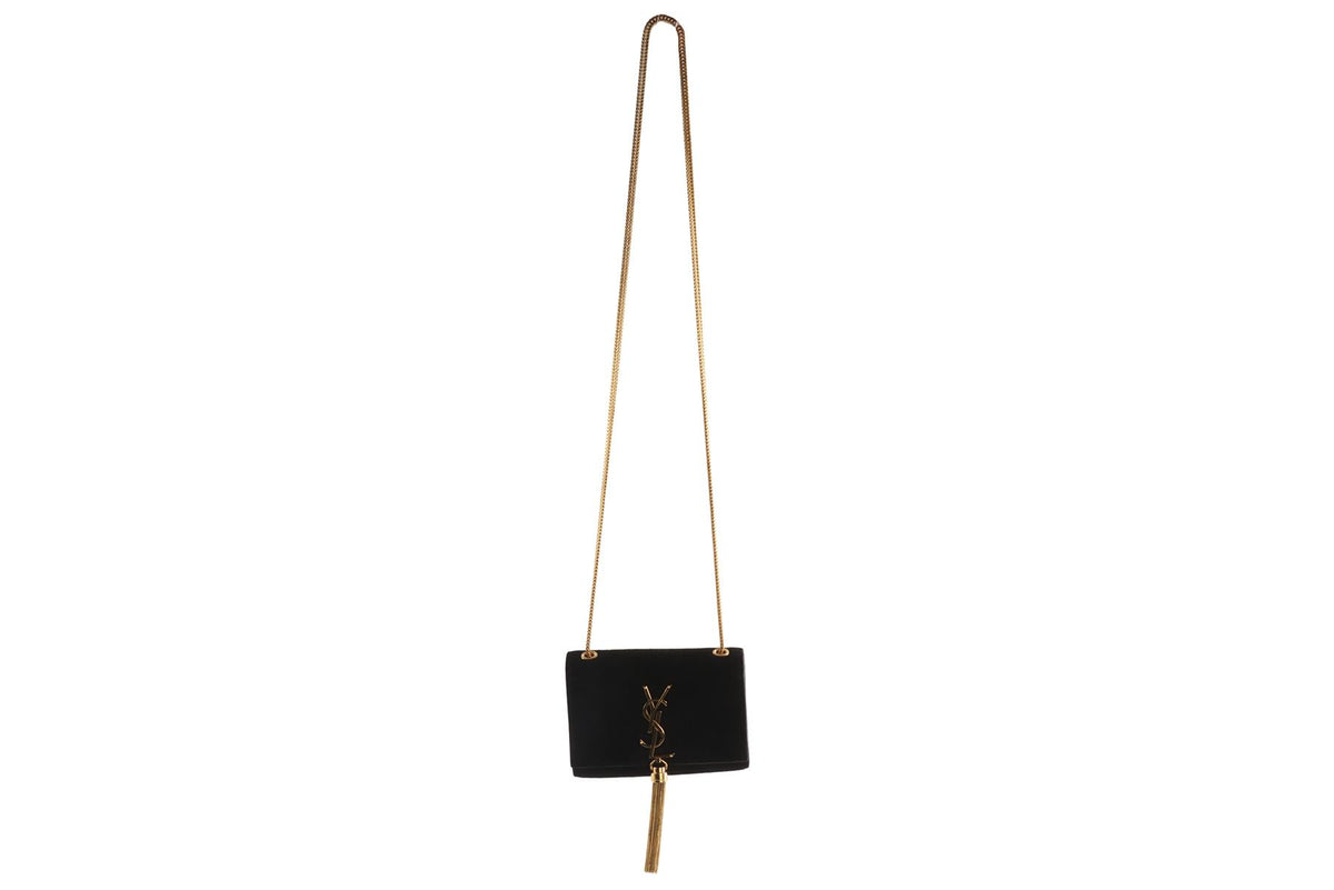 SAINT LAURENT BLACK KATE SMALL TASSEL SUEDE SHOULDER BAG