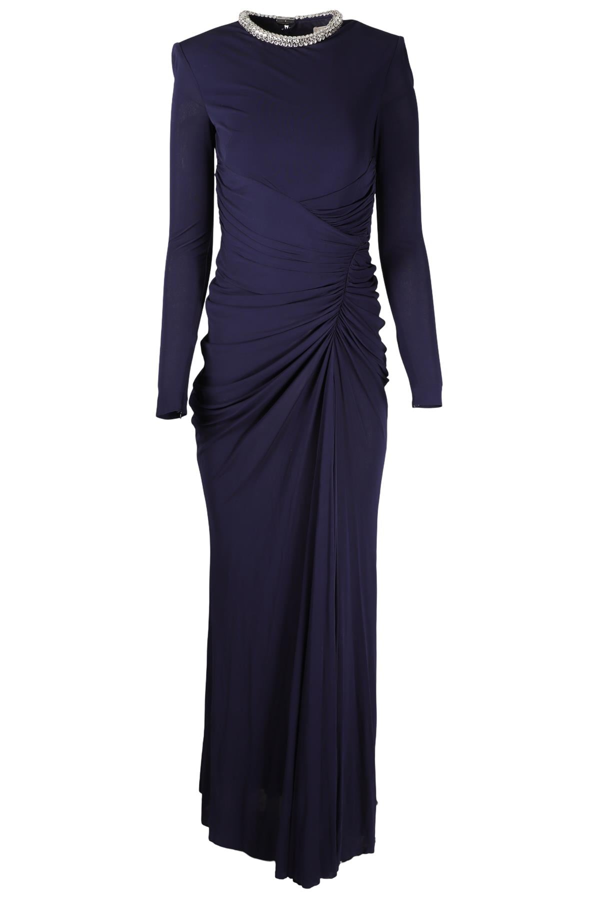 ALEXANDER MCQUEEN NAVY CRYSTAL AND JERSEY GOWN IT 40 UK 8