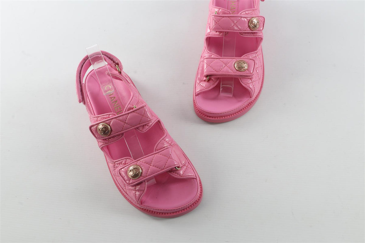 CHANEL PINK 2024 DAD QUILTED LEATHER SANDALS EU 38 UK 5 US 8