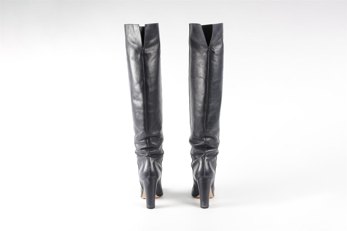 GIANVITO ROSSI BLUE LEATHER OVER THE KNEE BOOTS EU 38 UK 5 US 8