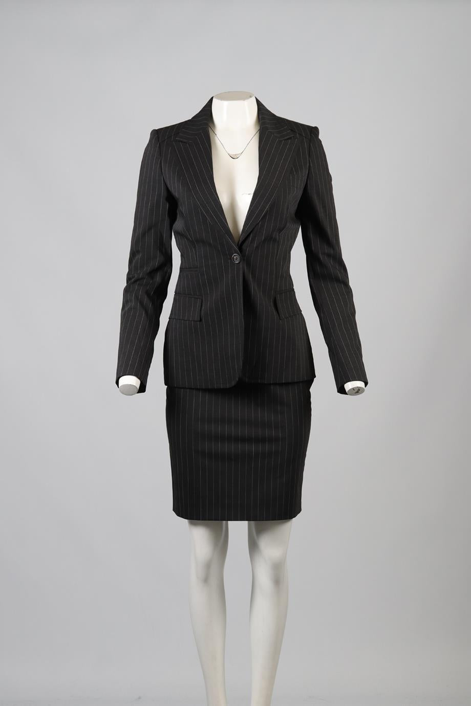 GUCCI PINSTRIPE WOOL BLEND SKIRT SUIT IT 40-42 UK 8-10