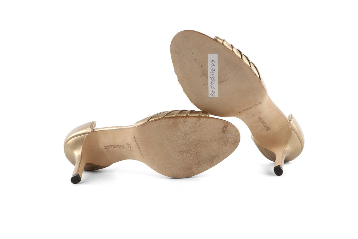MANOLO BLAHNIK GOLD LEATHER SANDALS EU 37.5 UK 4.5 US 7.5