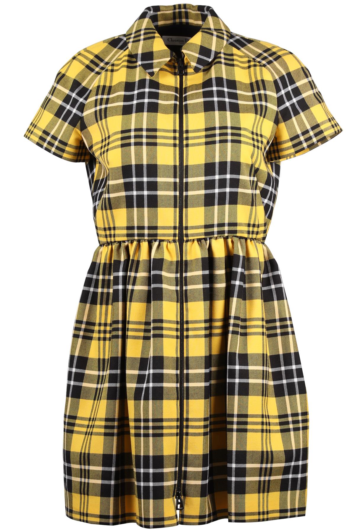 CHRISTIAN DIOR YELLOW 2022 CHECKED WOOL MINI DRESS FR 38 UK 10