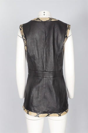 GUCCI BLACK LEATHER AND SNAKESKIN GILET IT 46 UK 14