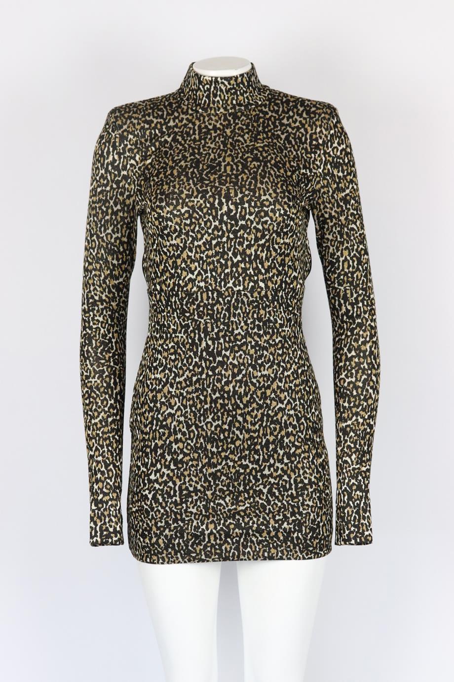 DUNDAS + REVOLVE OPEN BACK LEOPARD JACQUARD STRETCH MINI DRESS SMALL