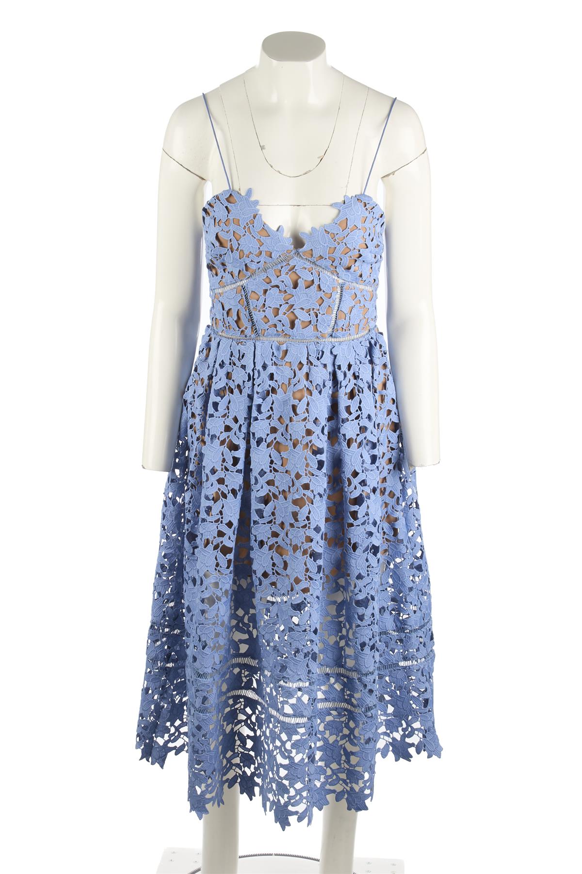 SELF-PORTRAIT BLUE CROCHET MIDI DRESS UK 10