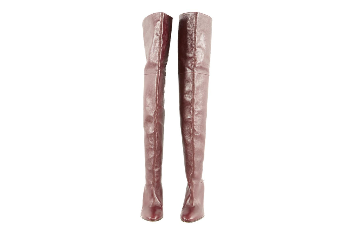 CHLOÉ BURGUNDY LEATHER OVER THE KNEE BOOTS EU 39 UK 6 US 9