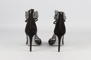 RENE CAOVILLA BLACK GALAXIA CRYSTAL AND SUEDE SANDALS EU 38.5 UK 5.5 US 8.5