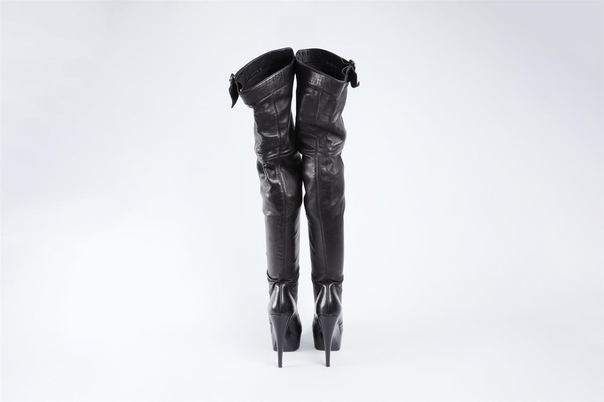 YVES SAINT LAURENT BLACK LEATHER OVER THE KNEE BOOTS EU 36 UK 3 US 6