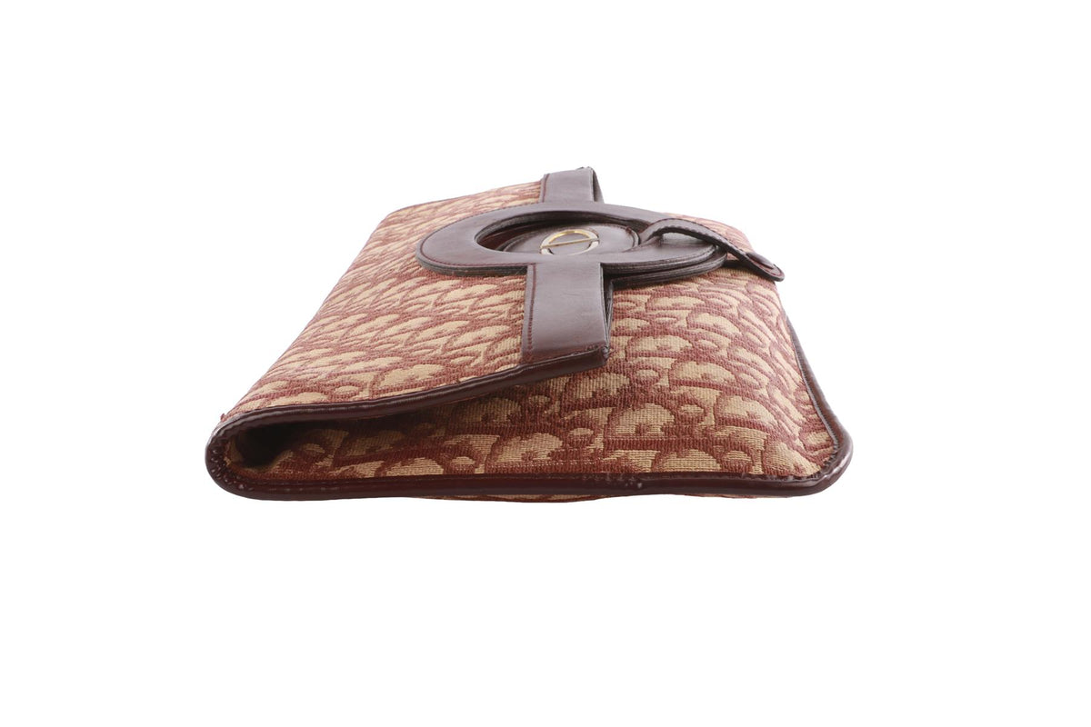 CHRISTIAN DIOR BURGUNDY VINTAGE DIORISSIMO CANVAS CLUTCH