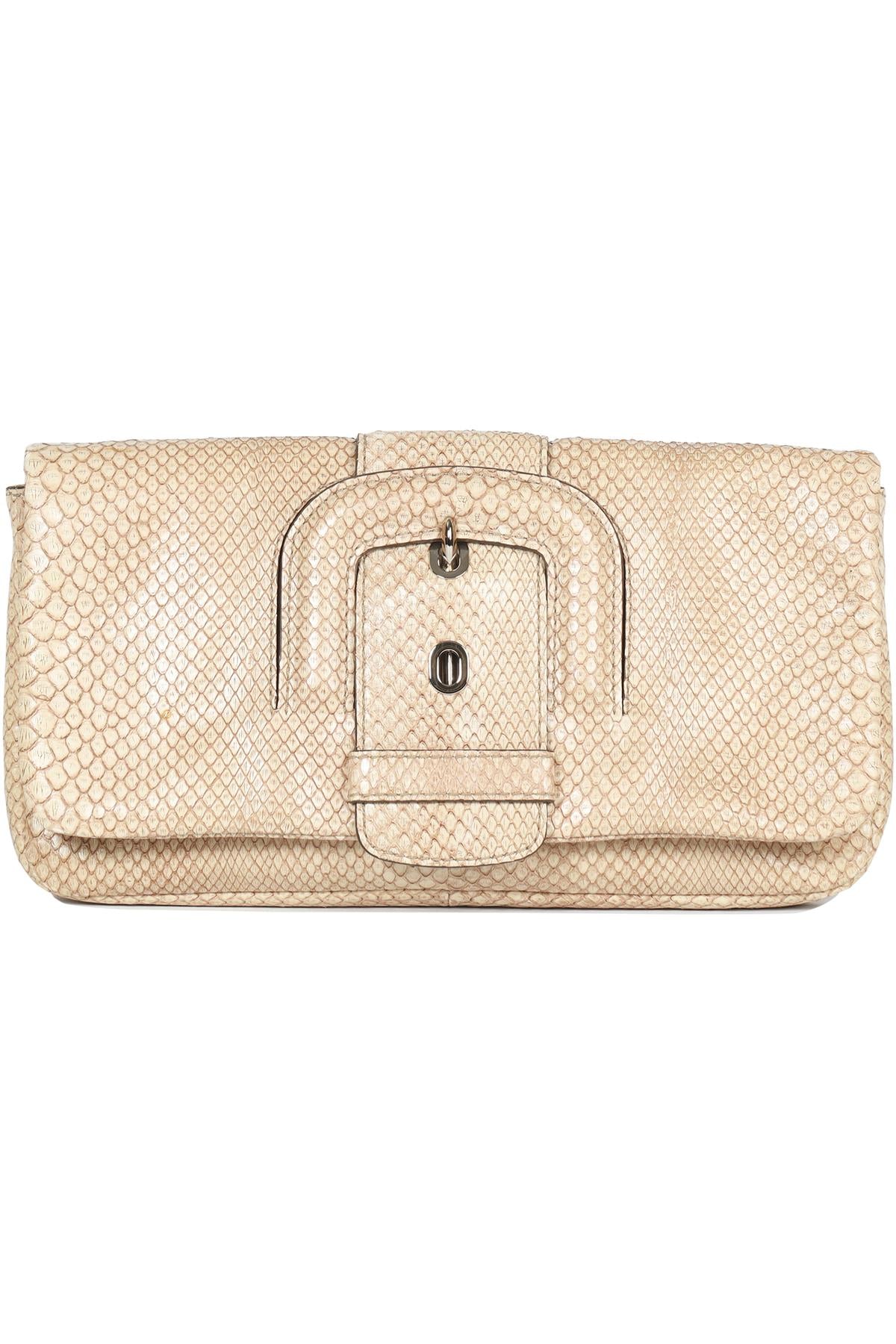 TOD'S BEIGE PYTHON AND LEATHER CLUTCH