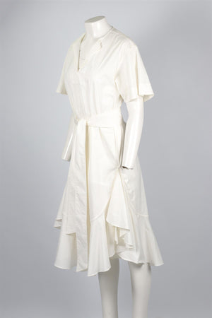 LEE MATHEWS WHITE COTTON MIDI DRESS US 0 UK 4