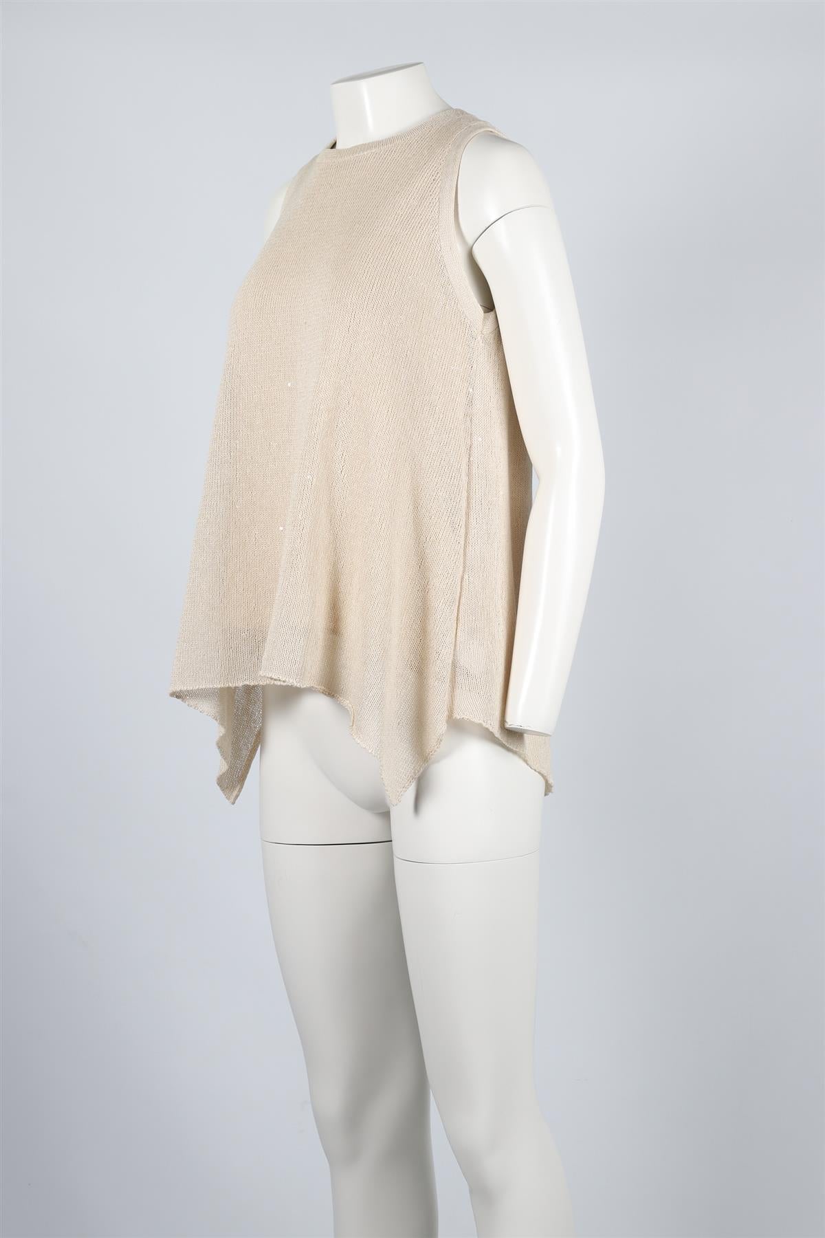 BRUNELLO CUCINELLI BEIGE LINEN BLEND TOP MEDIUM