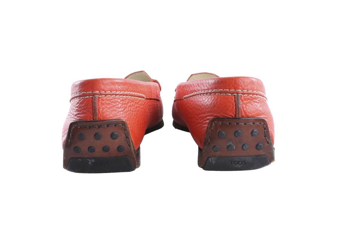 TOD'S ORANGE LEATHER LOAFERS EU 37 UK 4 US 7