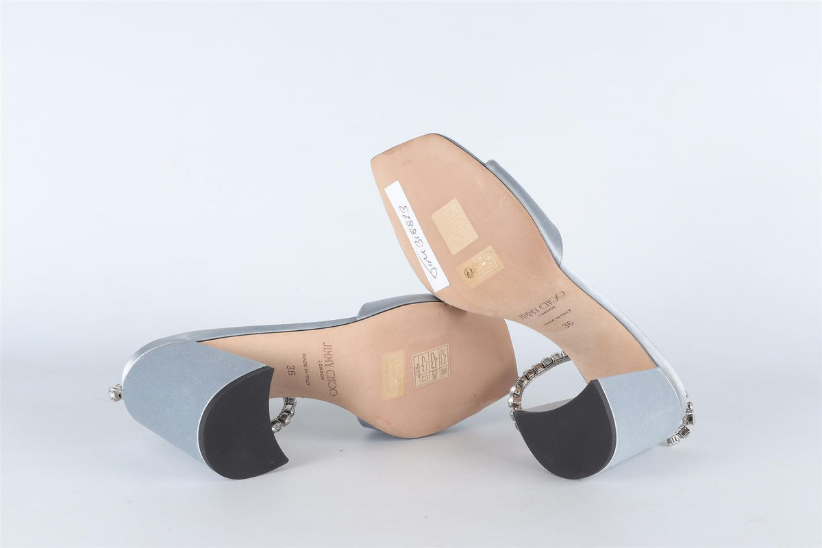 JIMMY CHOO BLUE CRYSTAL AND SATIN SANDALS EU 36 UK 3.5 US 4.5