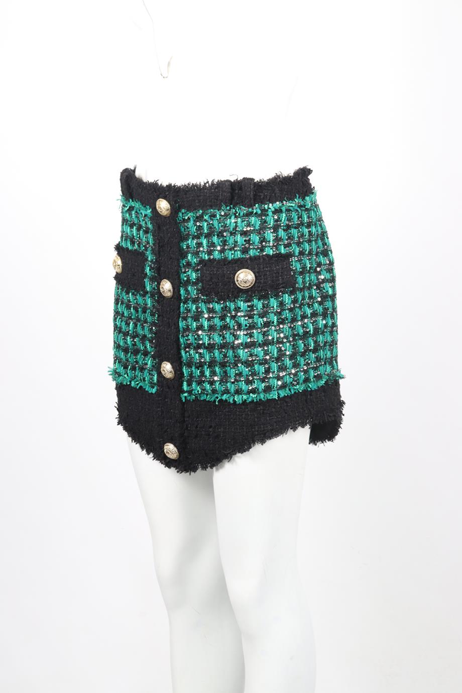 BALMAIN CHECKED COTTON BLEND MINI SKIRT FR 42 UK 14
