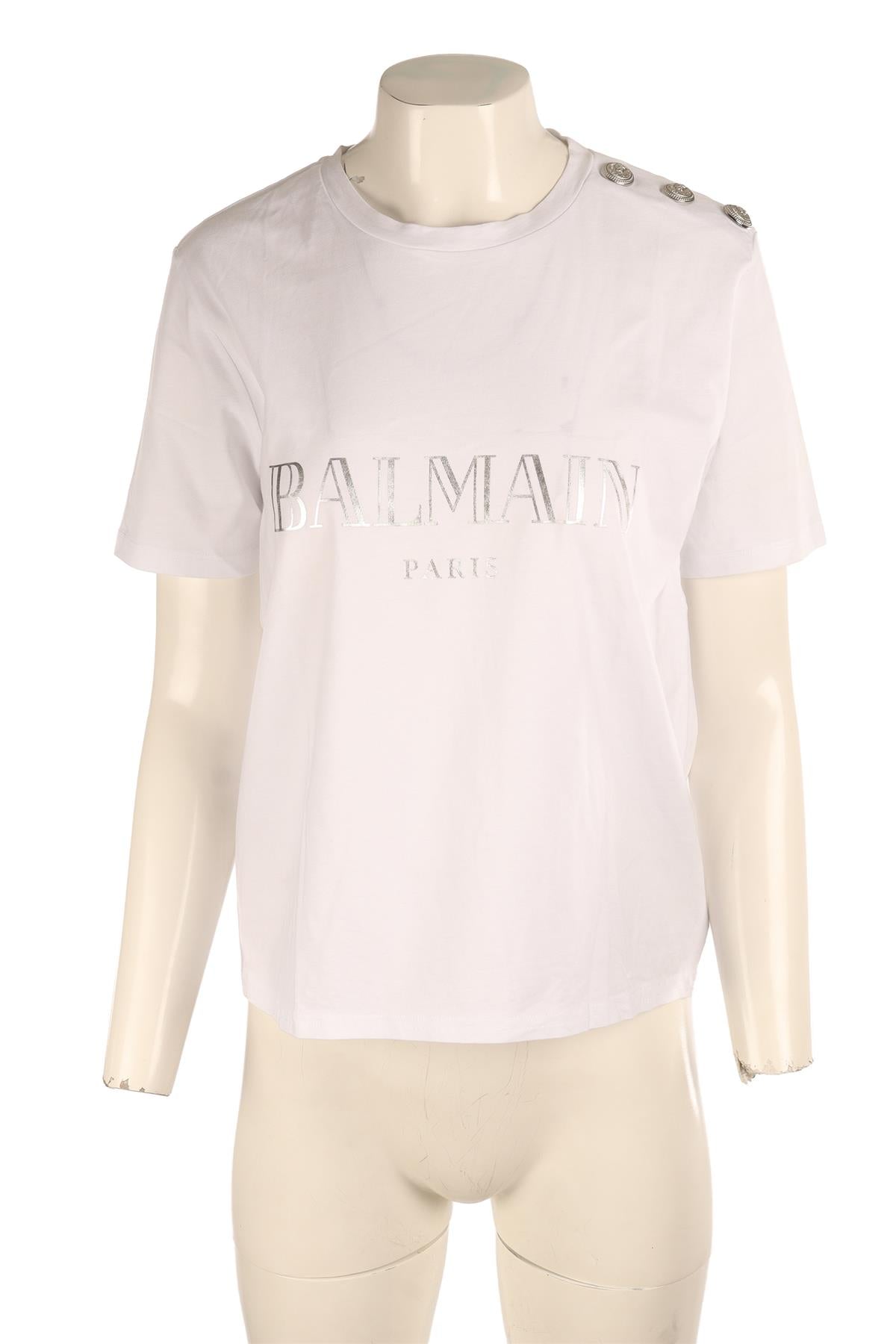 BALMAIN WHITE COTTON T-SHIRT FR 42