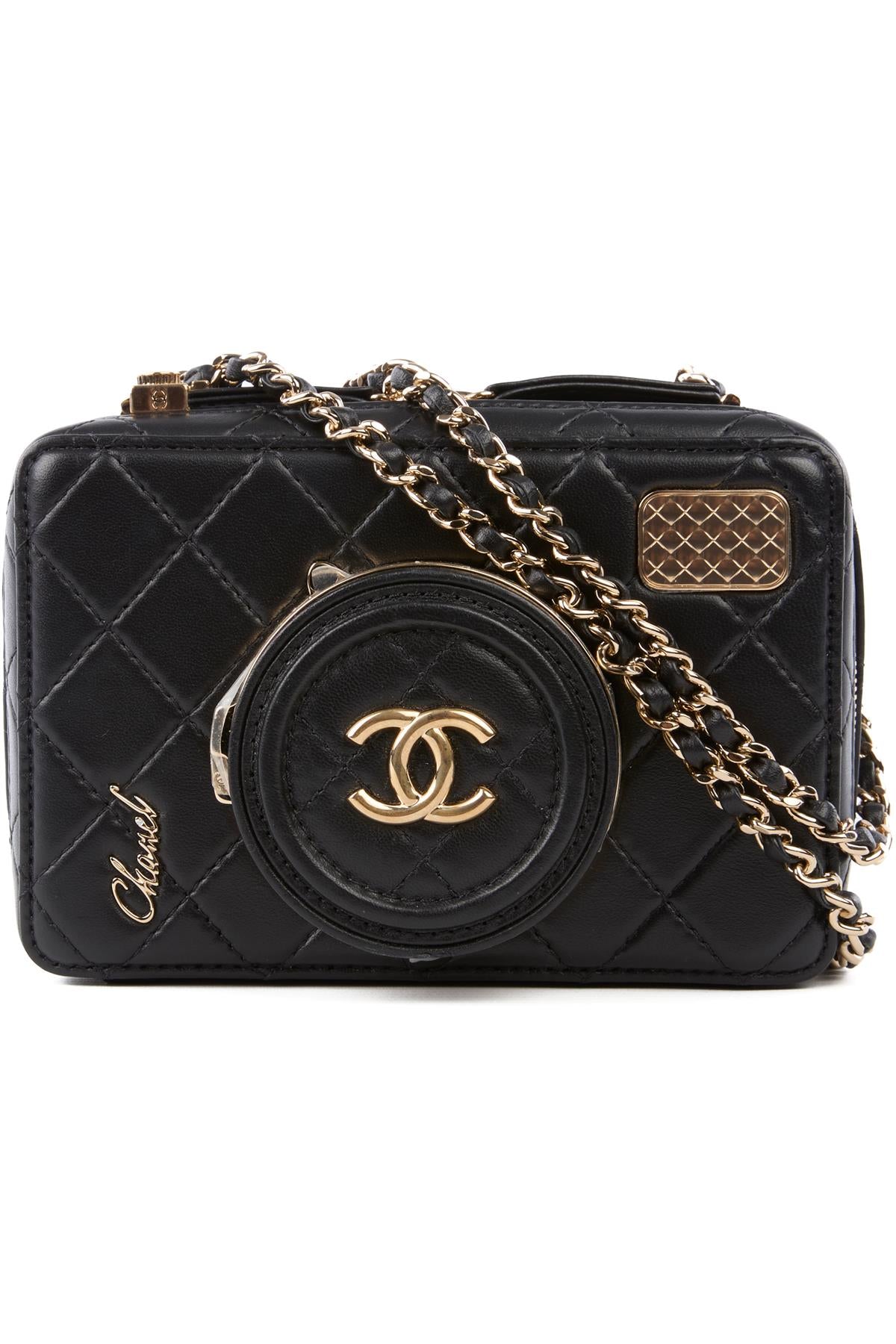 CHANEL BLACK 2024 CAMERA QUILTED LEATHER SHOULDER BAG