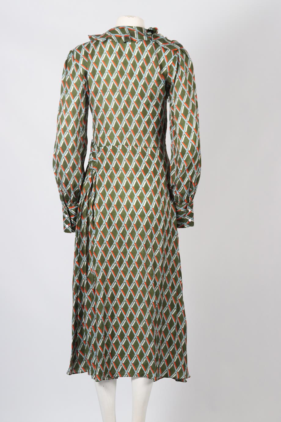 PREEN BY THORNTON BREGAZZI PRINTED SATIN MIDI DRESS SMALL